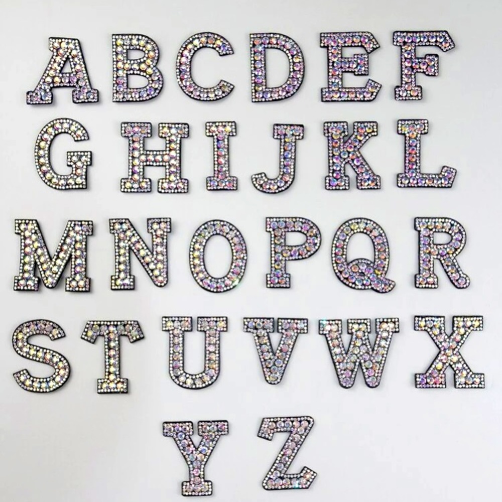 26 Letter Rhinestones Iron On Embroidery Patches A - Z